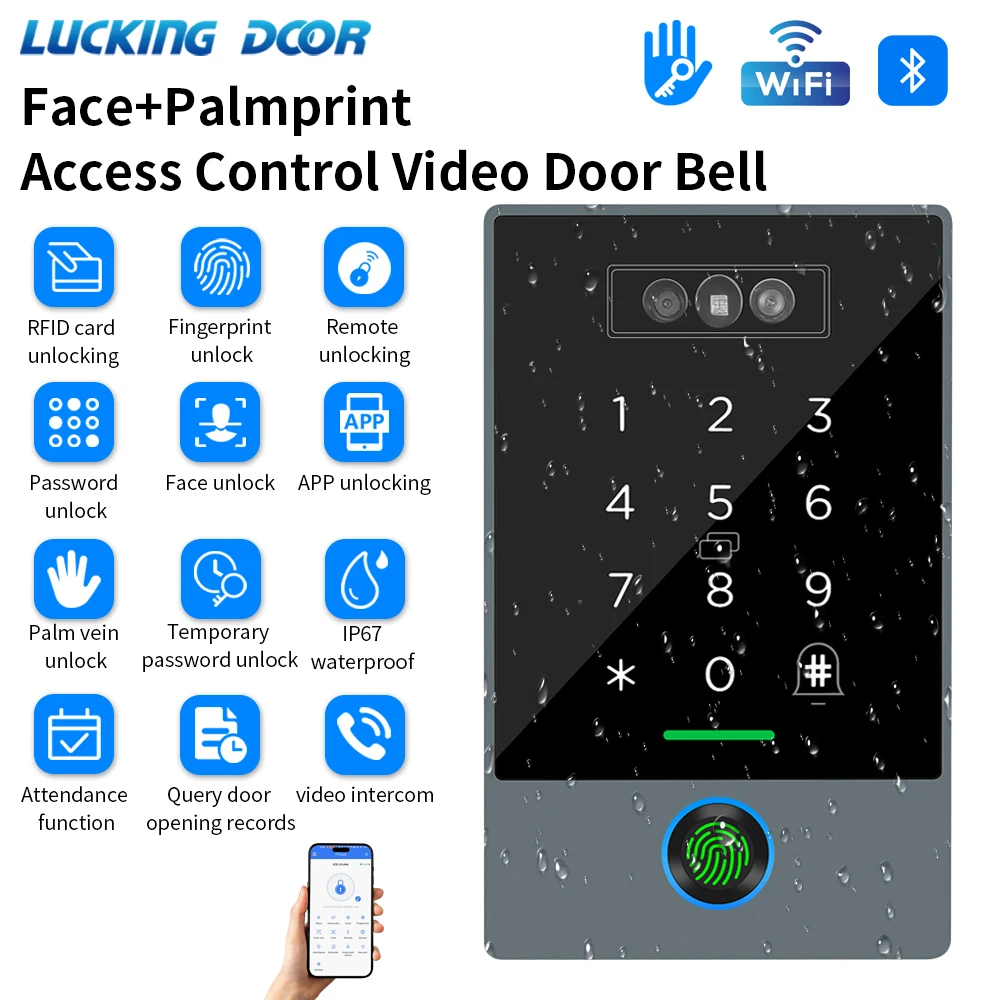 

TTLOCK умный визуальный домофон IP68 водонепроницаемая IC-карта отпечаток пальца Wi-Fi распознавание лиц машина контроля доступа домашняя безопасность ​