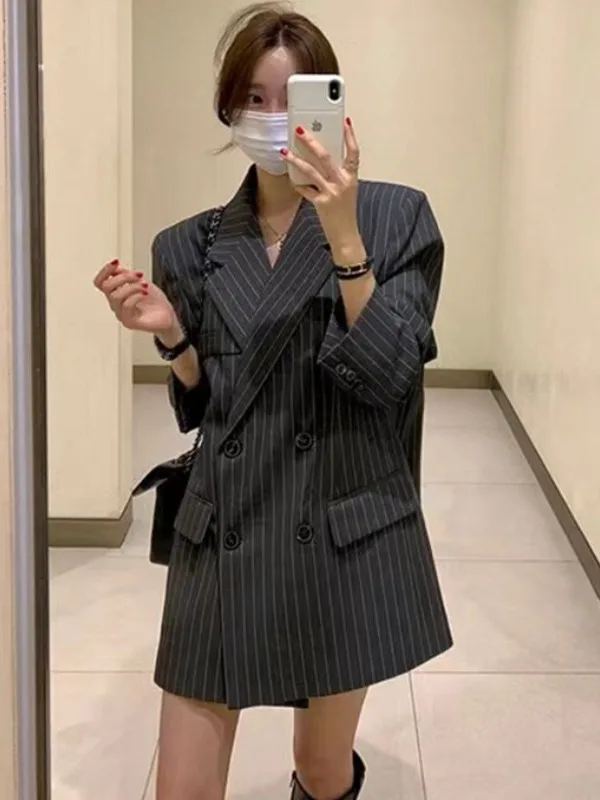 

Casual Vertical Stripes Women's Small Suit Jaet 2025 Spring New Design High-End Feelings with Belt Faionable Outerwear