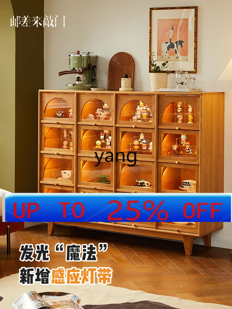LMM sixteen-grid cabinet solid wood retro display cherry wood bucket cabinet medieval furniture
