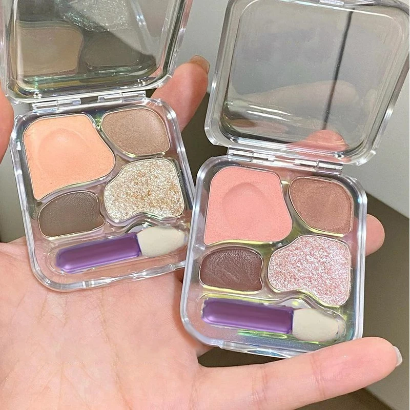 Sombra de ojos ligera coreana, cuatro placas, brillo mate, diamante, maquillaje de ojos mate de larga duración, Cosméticos japoneses