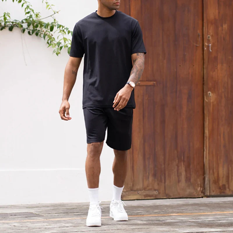 Casual Pure Color Men's Two Piece Sets Summer Fashion O Neck Short Sleeve T Shirts And Shorts Suits Men Clothing Leisure Outfits