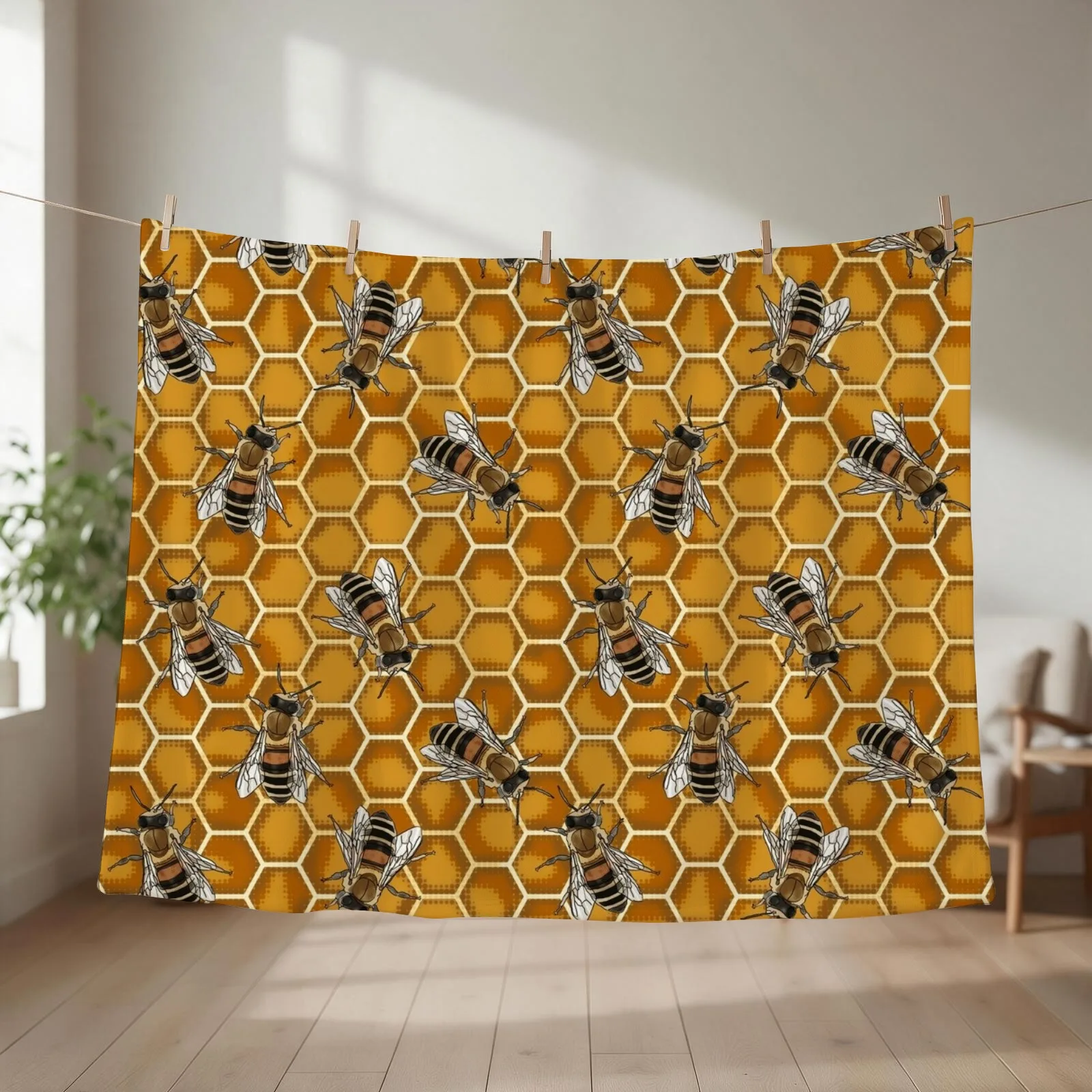Busy Bees at the Honeycomb Beehive Throw Blanket couch cozy soft plush fuzzy picnic outdoor blanket