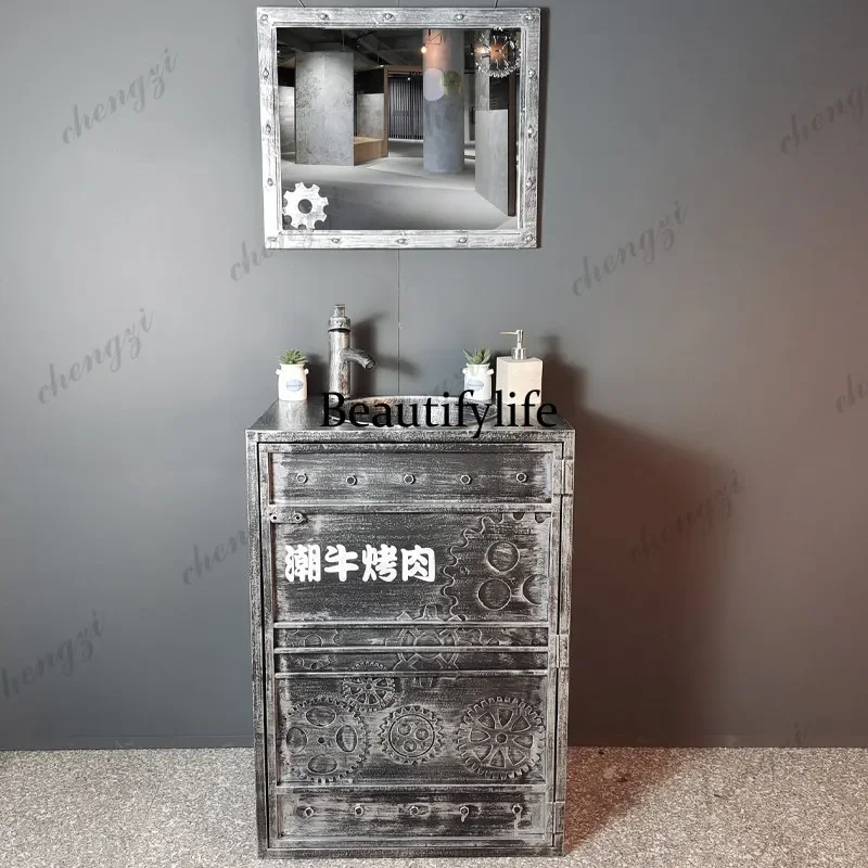 p18   Bar imitation retro industrial style washstand art floor nostalgic creative column basin personality