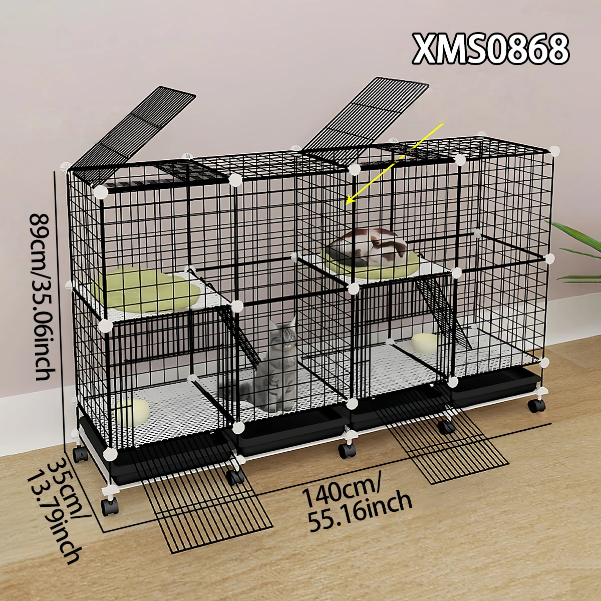 

Клетка для кошек с колесиками для внутреннего использования, большой котенок, кошачья вилла, балконный шкаф для кошек, передвижной