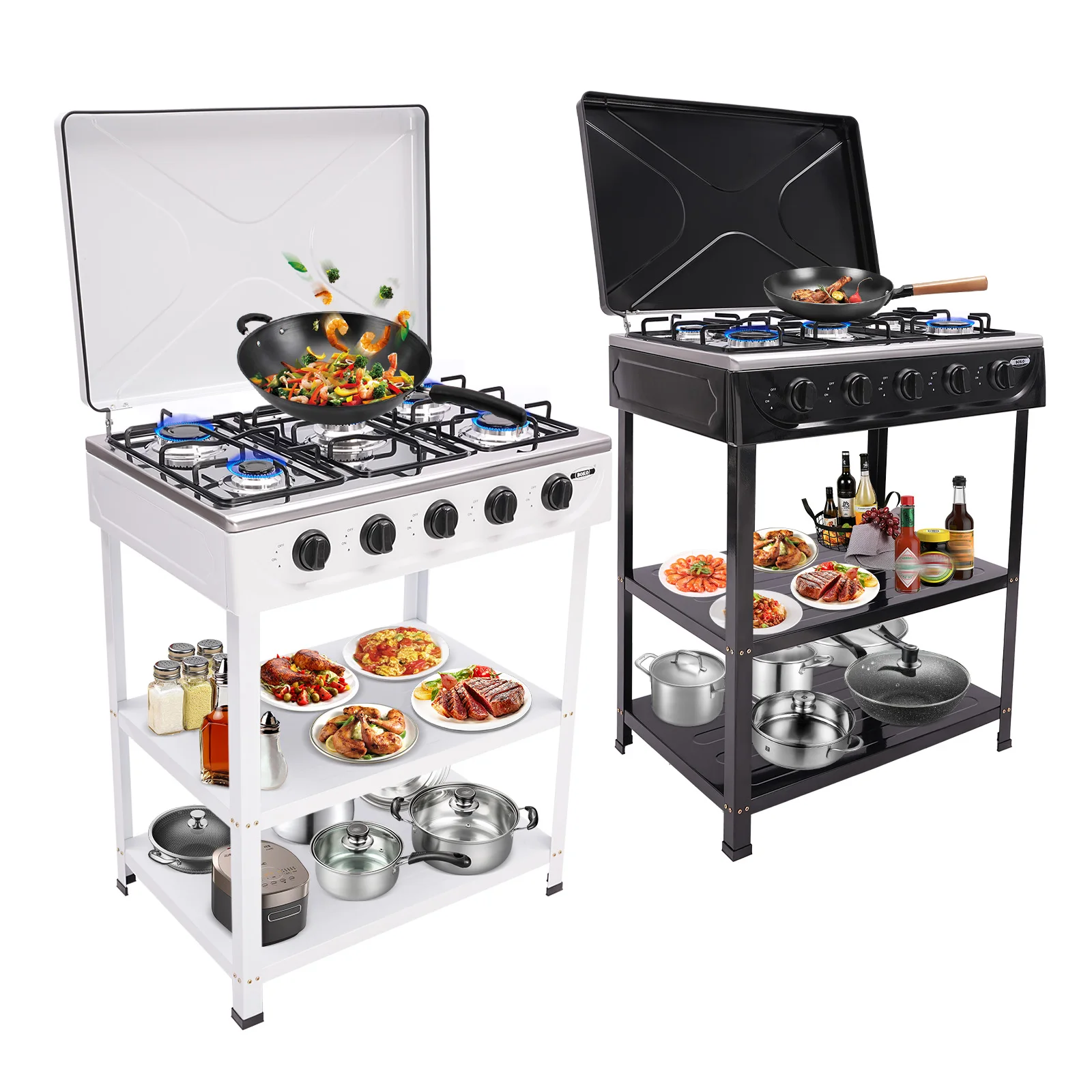 

Портативная плита на природном газе с 5 конфорками | Черный, 2,5 кВт на горелку, совместимый с NG/LPG, отдельно стоящий