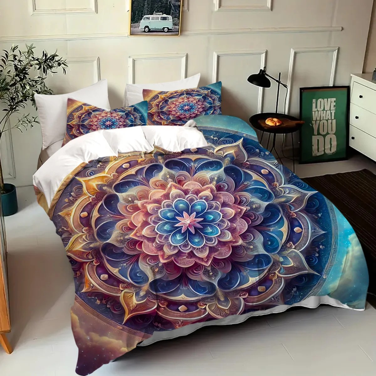 

Mandala Flower Plants 3D Printed Quilt Cover Pillowcase Bohemian Style Color Art Bedding Set For Kids Teens Adults Duvet Cover