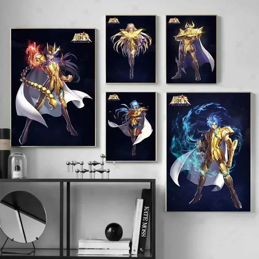 1PC  frameless canvas paintings,Classic Japan Anime Saint Seiya Poster Prints Cartoon Virgo Gold Knight Canvas Painting Wall Art
