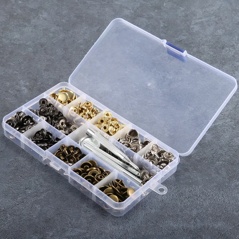 100 set lederen drukknopen, 12,5 mm metalen knopdrukknopen, 4 kleuren lederen drukknopen voor kleding, tassen