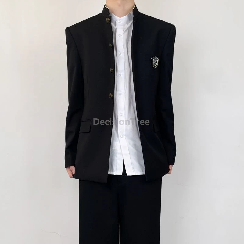 2025 mannelijke vintage academische stijl DK uniform retro opstaande kraag Chinese tuniekpak en veelzijdige broek zonder overhemd en stropdas