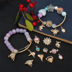 1pc Alloy Colored Rhinestone Love Heart Butterfly Rose Charms DIY Handmade Necklace Earring Pendant Jewelry Accessories