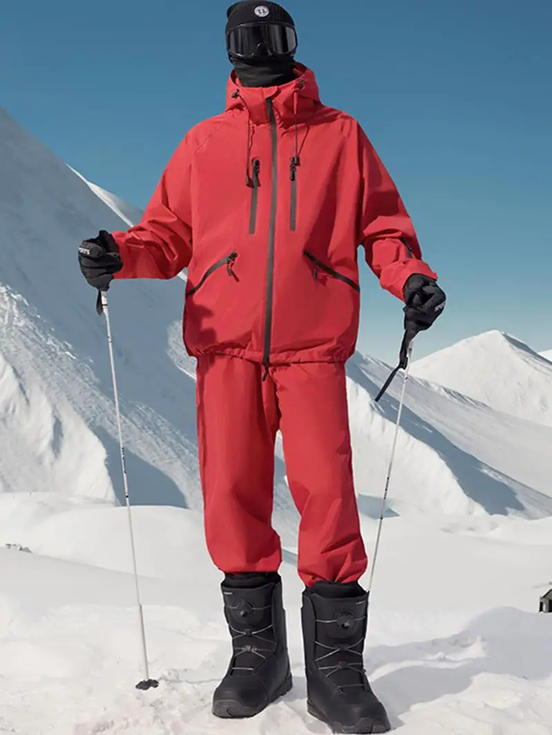 

Red Men's Snowboard Suit Set Fce Lined Thiened Waterproof Warm Northeast Cold Resistant down Jaet Cotton Clothes