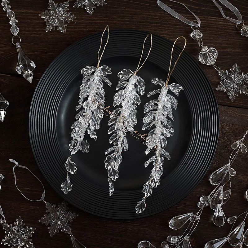 Christmas Decorations Ornaments 12Pcs Crystal Snowflake Icicle Hanging Pendants, Transparent Acrylic Water Drop Pearl Strings