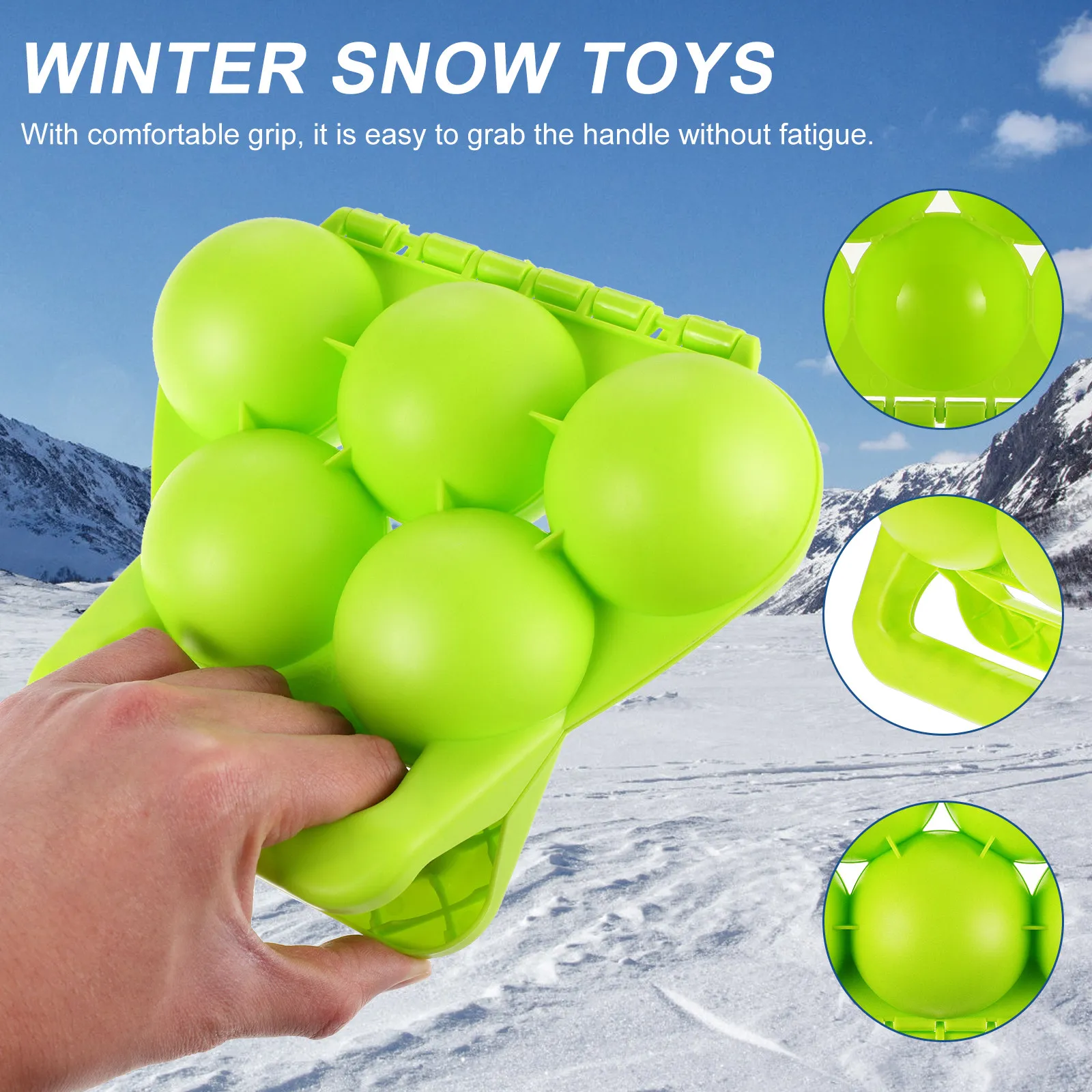 2Pcs Winter Maker 5-Ball Quick Mold Ergonomic Handle Anti-Slip Freeze-Resistant Outdoor Ball Making Tool for Kids