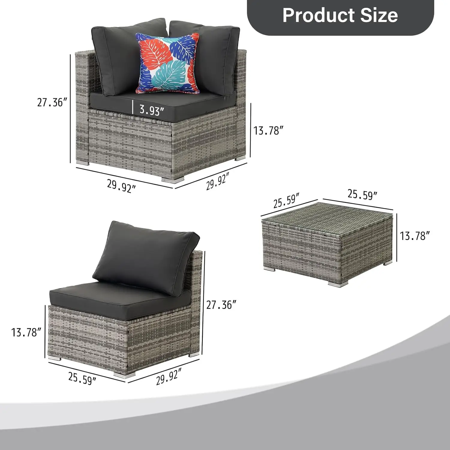 7 pcs PE Rattan Wicker Sofa Sets, All Weather Sectional Patio Furniture Conversation Sets with Tea Table and Cushions