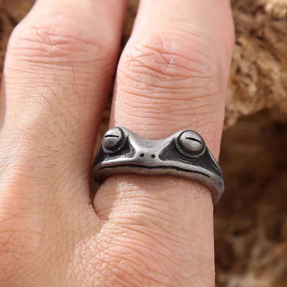 Retro Craftsmanship Simple Frog Shaped Stainless Steel Ring Punk Hip Hop Fashion Stackable Jewelry Gift Accessories For Couples view 6