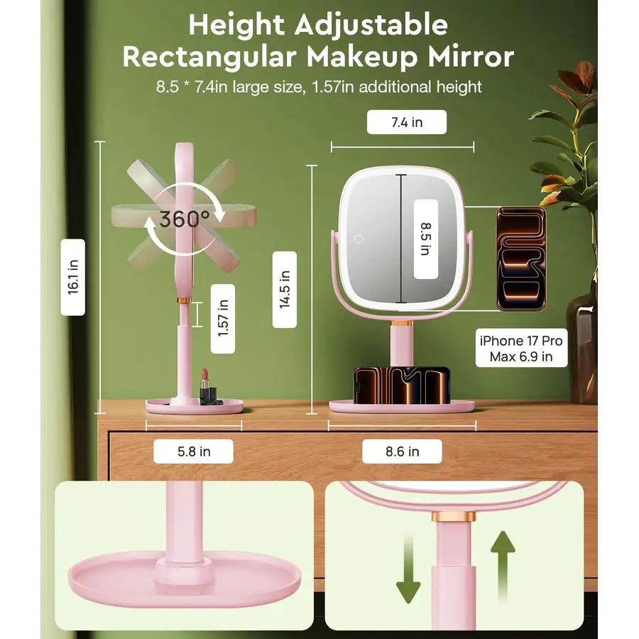Verstelbare verlichte make-upspiegel met verlichting en vergroting, 1X 20X vergrotende spiegel met licht 4000mAh oplaadbaar, dienblad B
