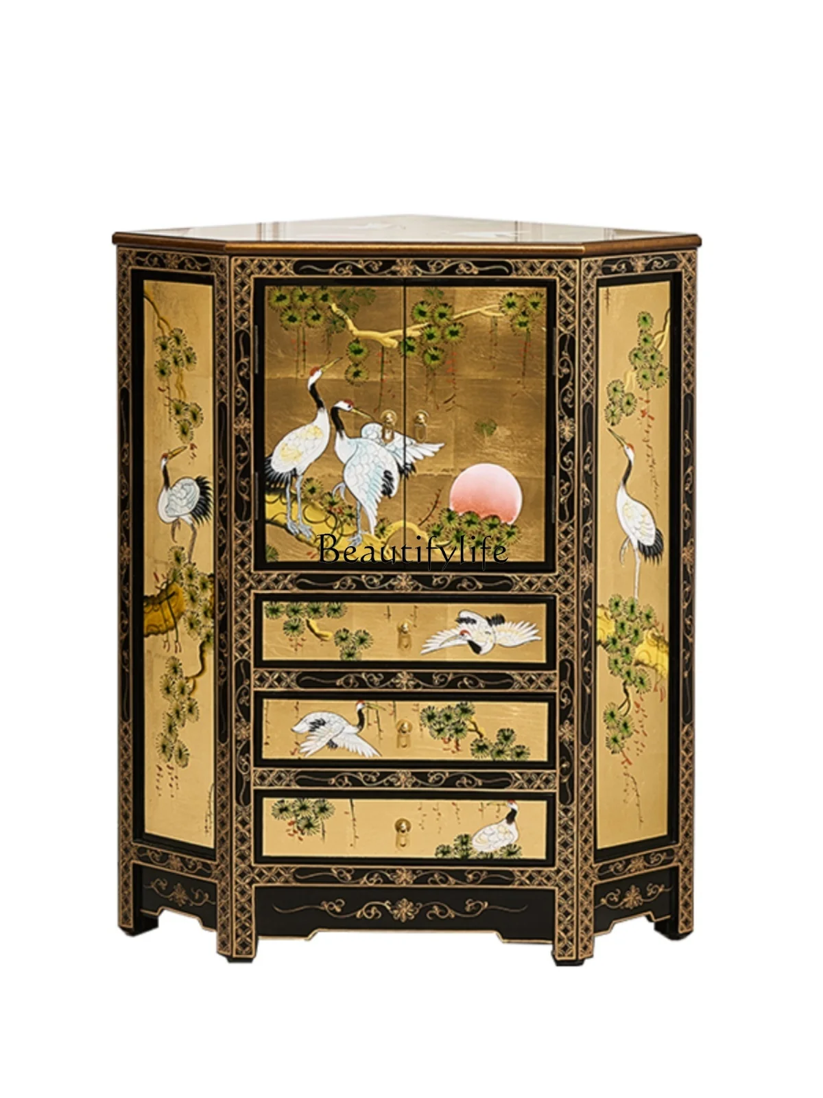 

New Chinese-style corner cabinet painted corner storage whole fan-shaped triangular cabinet