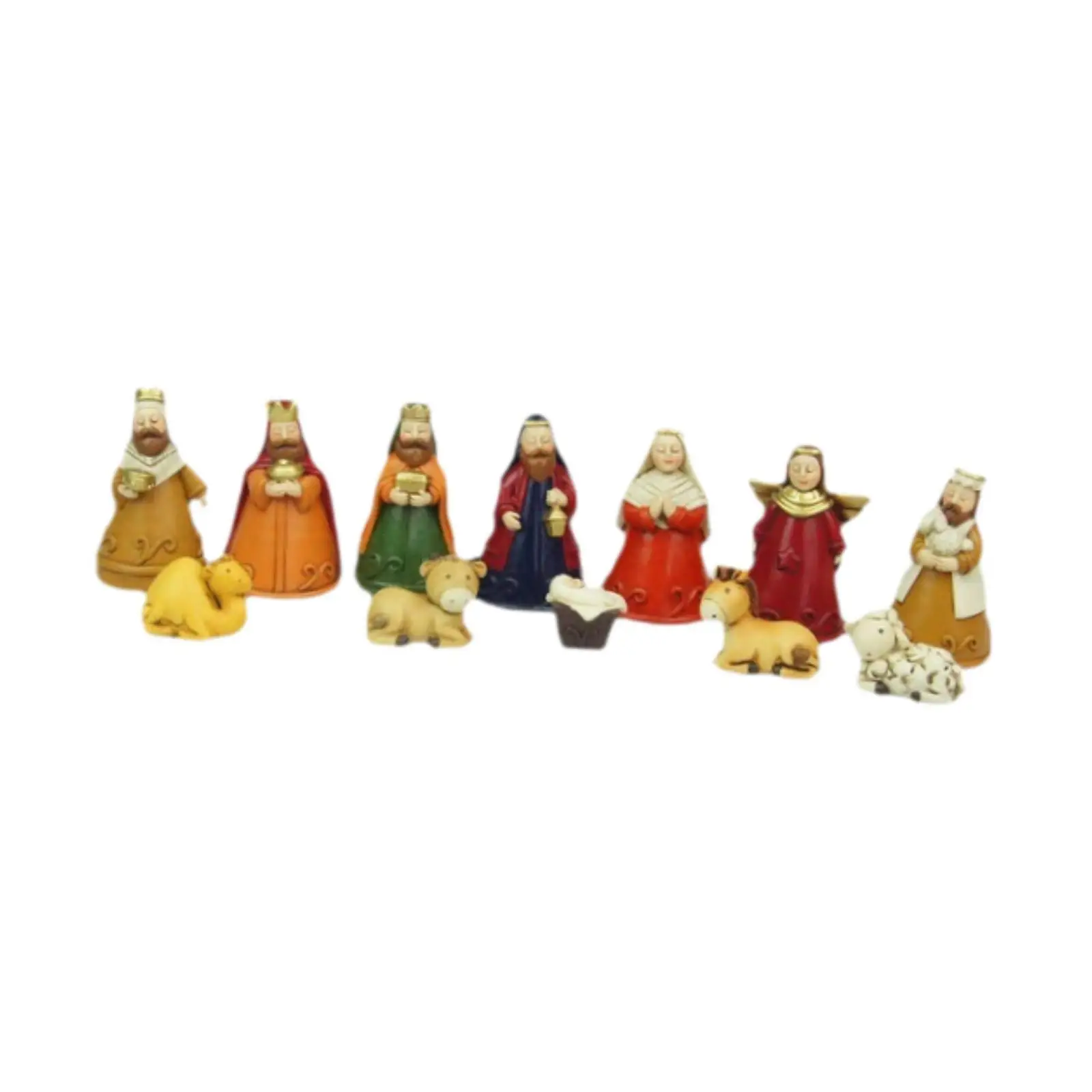 12Pcs Jesus Born Sculptures Set Resin Saint Mary Catholic Jesus Born Ornaments for Desk Decorative Home Bookshelf Window Sill