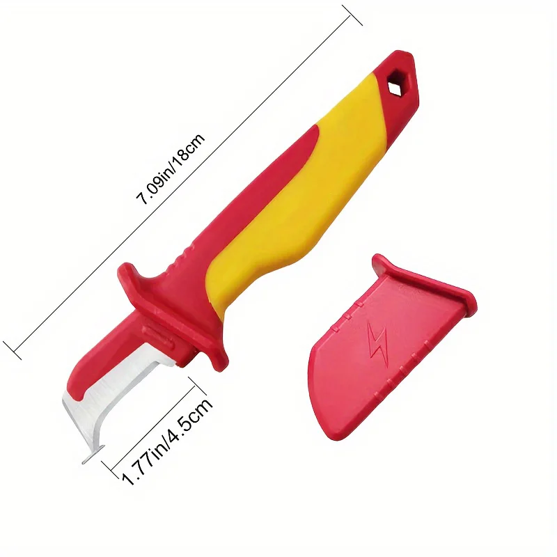 Cable Stripper Knife - Insulated, Ergonomic Hand Tool with Straight & Curved Blades, Non-Collapsible, for Electricians