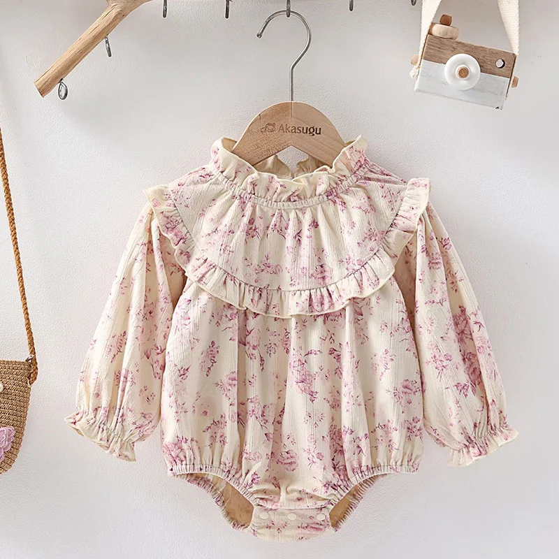 2024 New Spring 0-24M Baby Girl Clothing Infant Baby Girls Jumpsuit Long Sleeved Corduroy Printing Toddler Baby Girl Romper