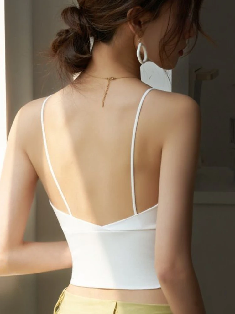 Camisole Women Backless Sexy Slim Casual Simple Pure All-match Sporty Korean Style New Cropped Retro Basic Summer Ladies Classic