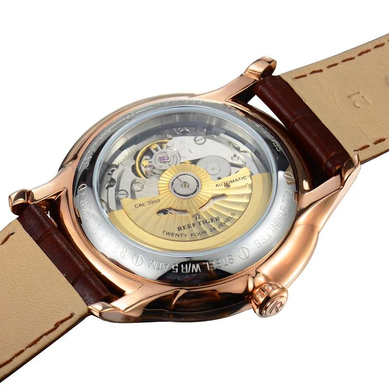 Reef Tiger/rt For Mens Watch Tourbillon Wristwatch Male Automatic Mechanical Skeleton Hollow Transparent Dial Relogio Masculino