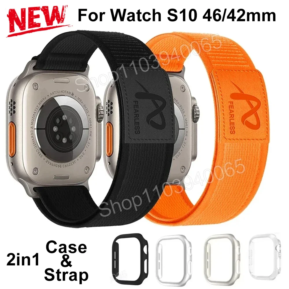 

2in1 Strap PC Bumper Case For Apple Watch Series 10 46mm 42mm Hollow Protective Cover For iWatch S10 42/46MM Trail Loop Band