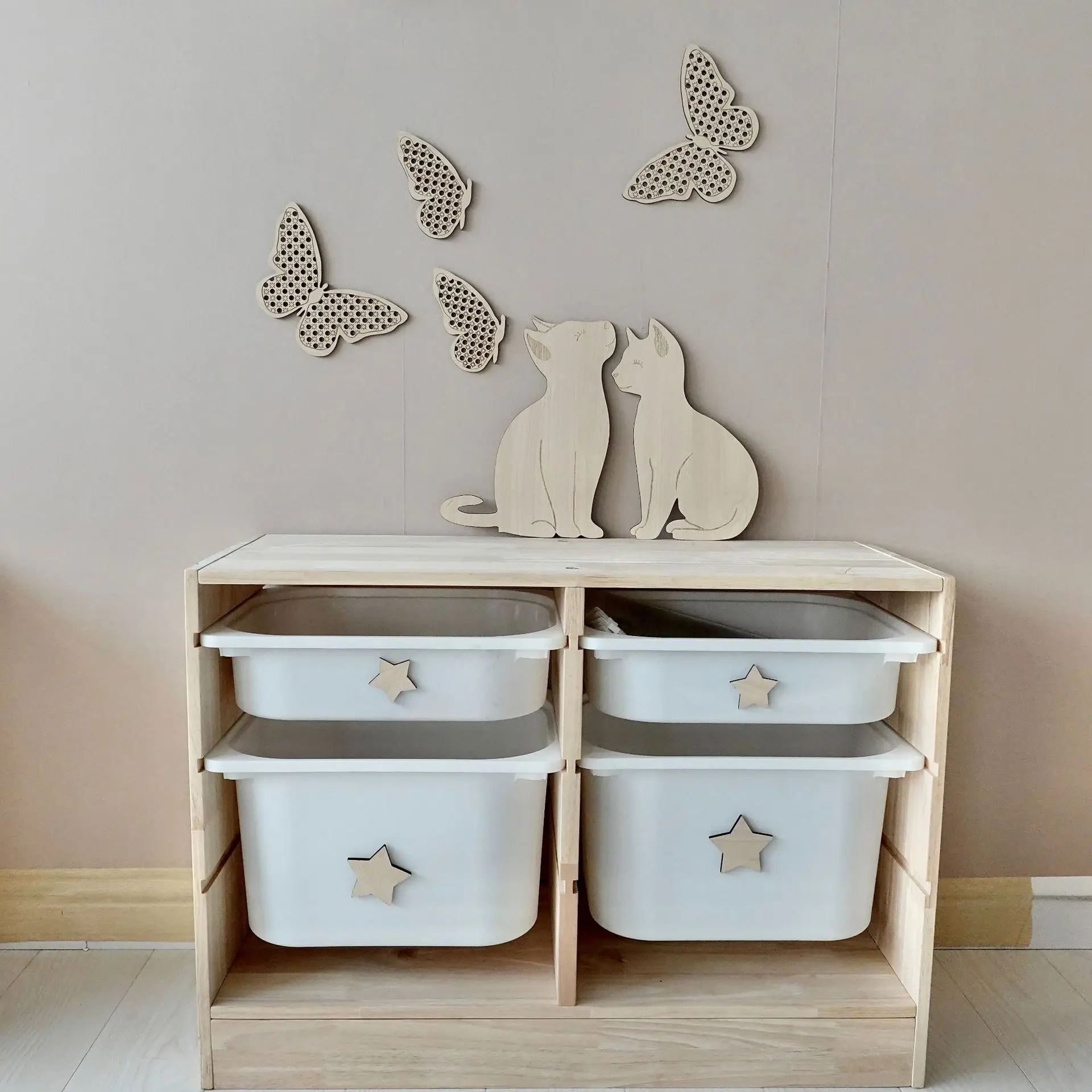 Wooden Butterfly Cat Wall Decoration Three-Dimensional Imitation Weaving Children's Room Wall Sticker Background Decoration