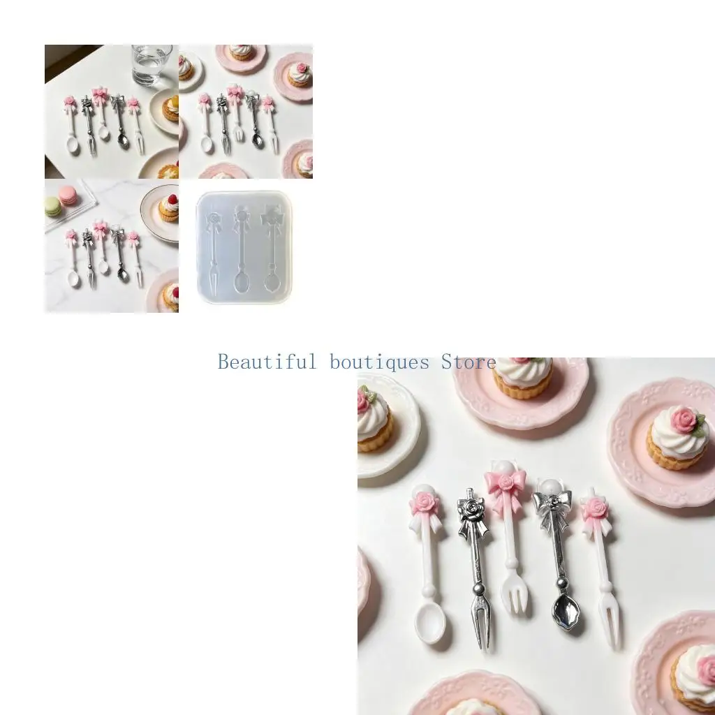 U4LF Creative Rose Design Spoon And Fork Pendant Silicone Mold For DIY Art Projects