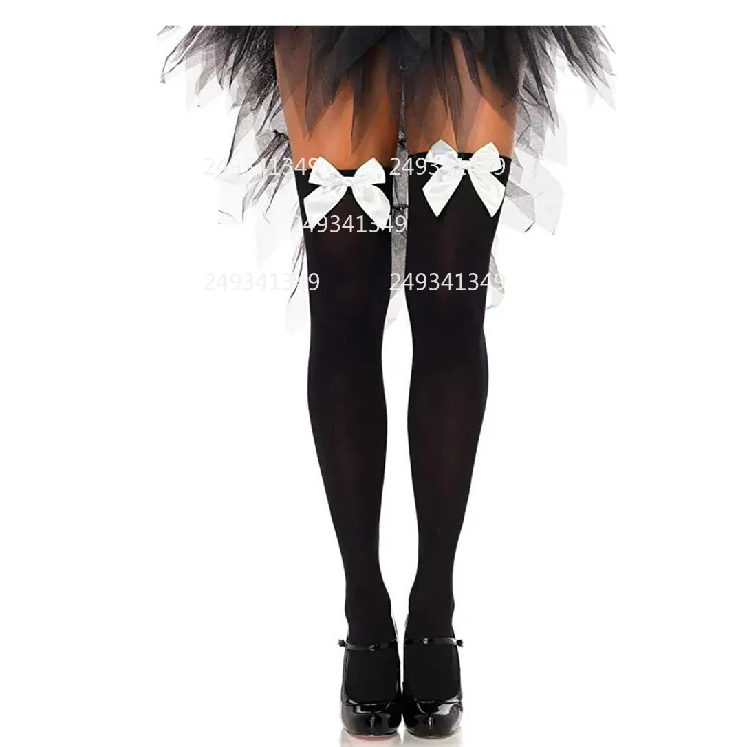 Bowknot Strips Cosplay Stockings Woman Christmas Dot Thigh-high Stocking Xmas Party Knee-high Socks Festival Costume Accessories