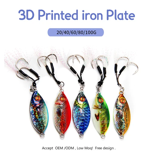 Imagen 2 del producto 228 alta calidad agua salada 30g 40g 60g 80g cebo de plomo colorido plantilla luminosa plantillas de Metal lento con gancho auxiliar señuelo de Jigging