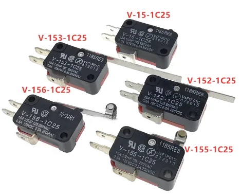 

10 шт. V-156-1C25 15A микропереключатель, кнопка SPDT мгновенного действия защелкивающийся концевой переключатель, переключатель для путешествий