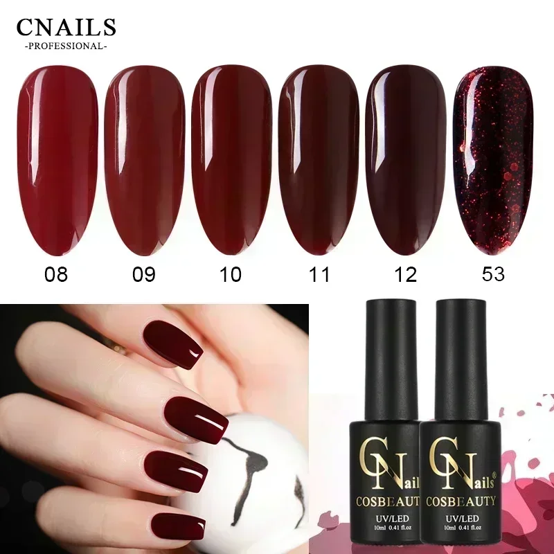 Nail Gel Polish Wine Red Color Base Coat Glitter Soak Off Varnish Lacquer UV LED Nail Gel 10ML Semi Permanent Nail Art Dark Red