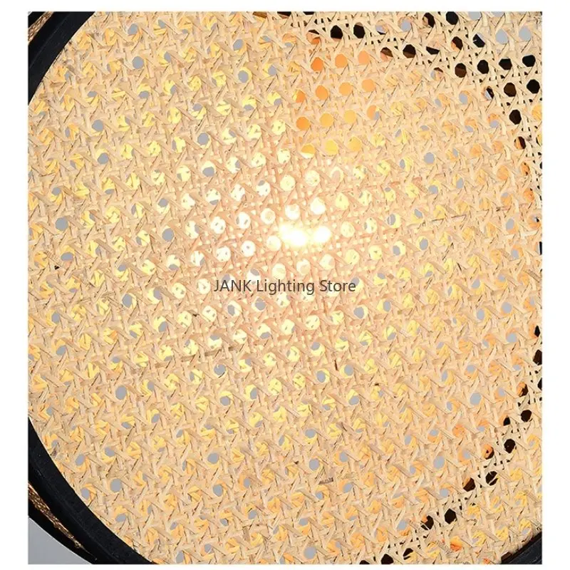 Chinese Rural Art Chandelier Bamboo Core Rattan LED Bedroom Restaurant Study Suspension Lamp Indoor Decorative Lighting Fixtures