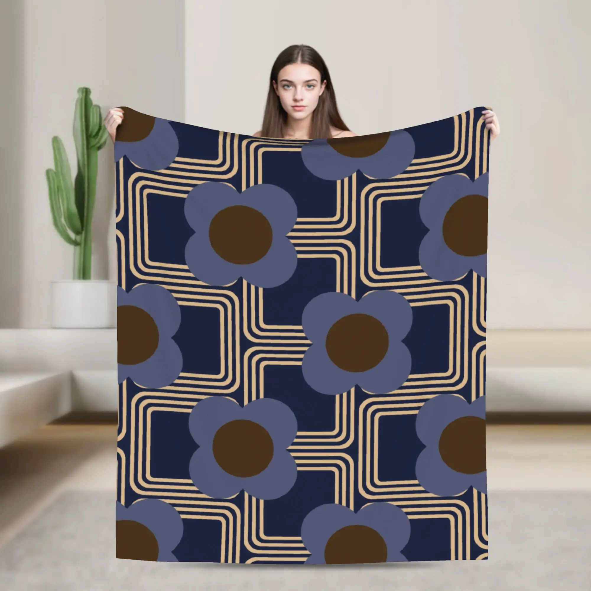 Custom Electric Flora Cobalt Blankets Warm Flannel  Throw Blanket for Home Sofa Office Travel