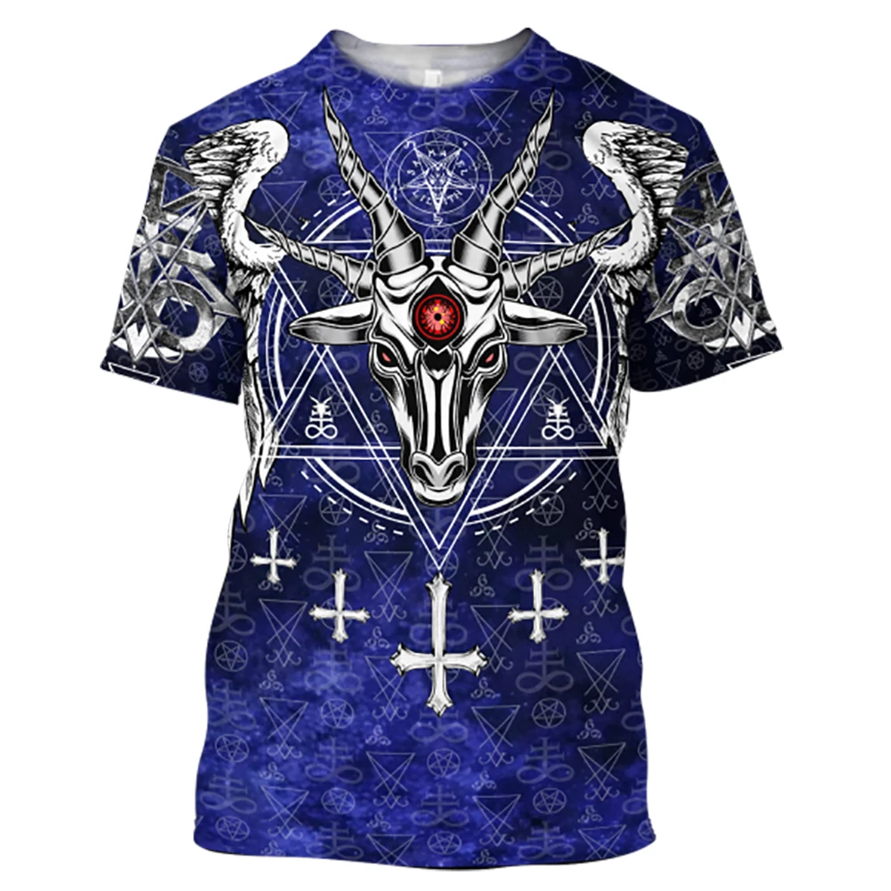 Summer Men\'s T-shirt Reaper terror Skull Angel And Demon 3D Printed Over  Summer Fashion Harajuku Short Sleeve men clothing 2024