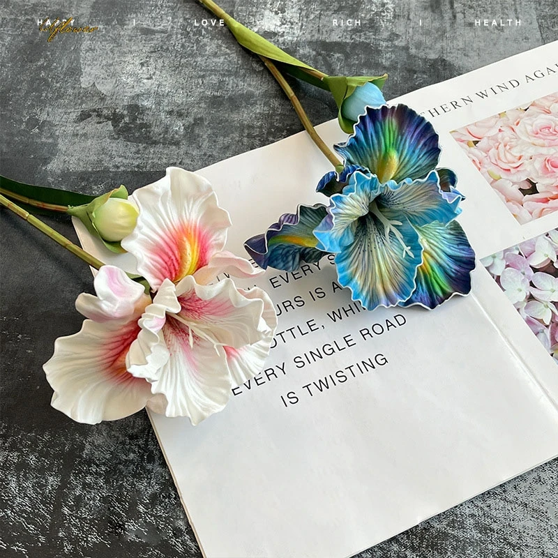 Uflower 45cm Artificial Flower Rose Bouquet Iris Alice EVA Feel Fake Flower Home Wedding Decor Pink White Camellia Floral Gift