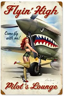 Vintage Style Metal Tin Sign 8x12inch Pinup Girl Flying High Garage Home Kitchen Bar Pub Hotel Wall Decor Signs