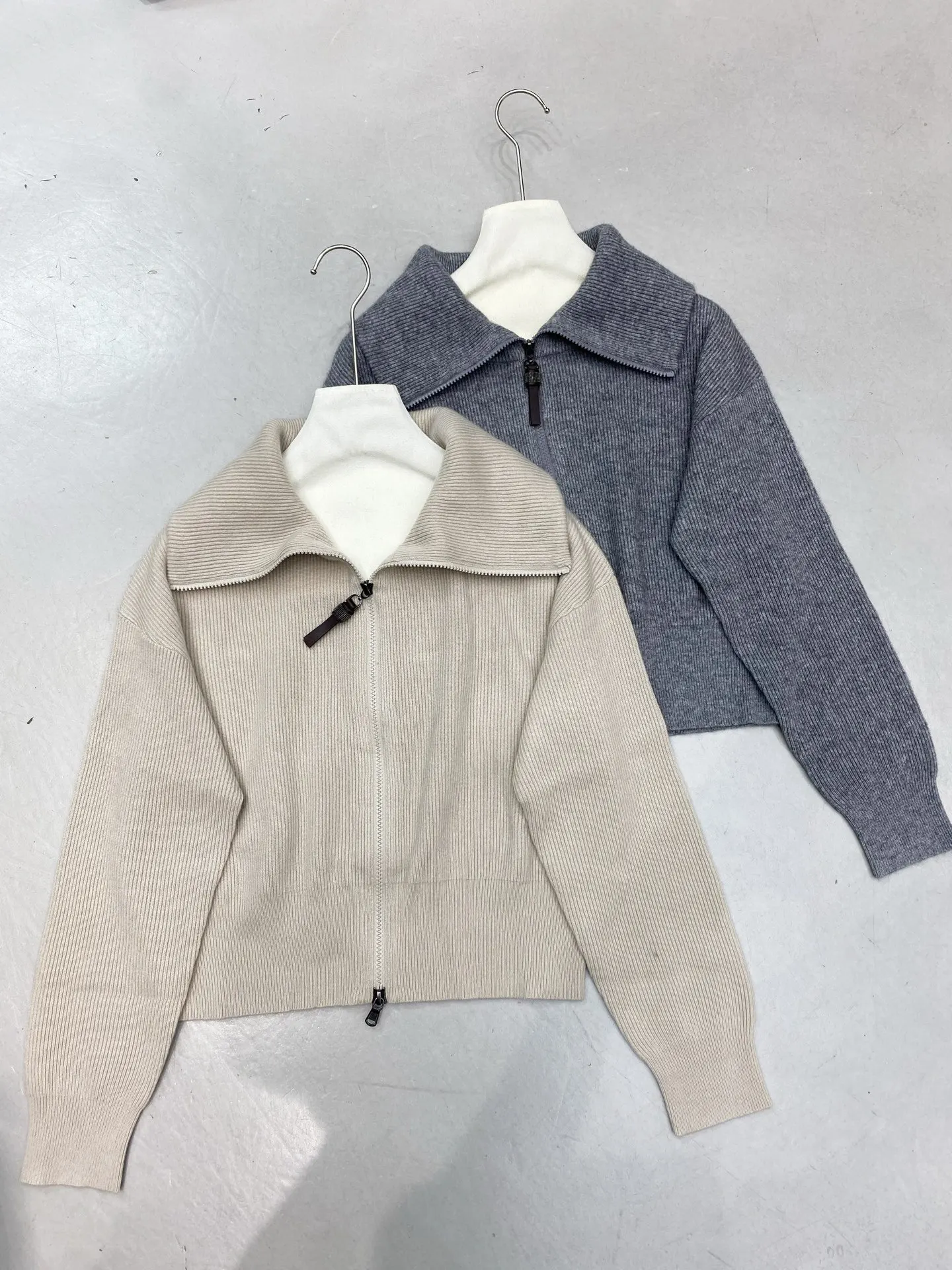 2026 Autumn Winter New Wool Cashmere High-neck Zipper Knitted Cardigan With Leg Tied Pants Casual Suit