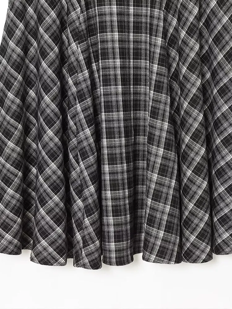 TFAFXY Vintage Plaid Printed Women Long Skirts 2025 Autumn Winter Zipper High Waisted A Line Swing Midi Long Skirt Y2K