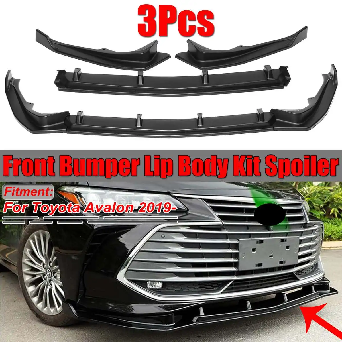 3Pcs Carbon Fiber Look / Black Car Front Bumper Lip Body Kit Diffuser Spoiler Splitter Spoiler Lip For Toyota For Avalon 2019