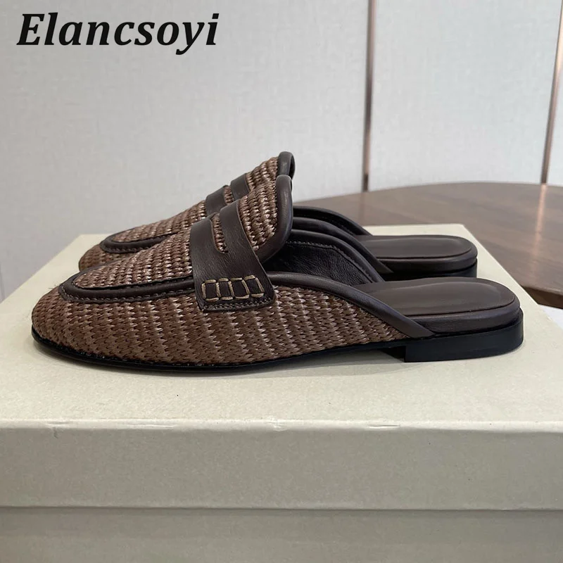 Flache Damen-Hausschuhe mit Grasgeflecht, geschlossener Zehenpartie, bequeme Freizeitschuhe, Frühling-Herbst Outdoor-Halbschuhe 2026