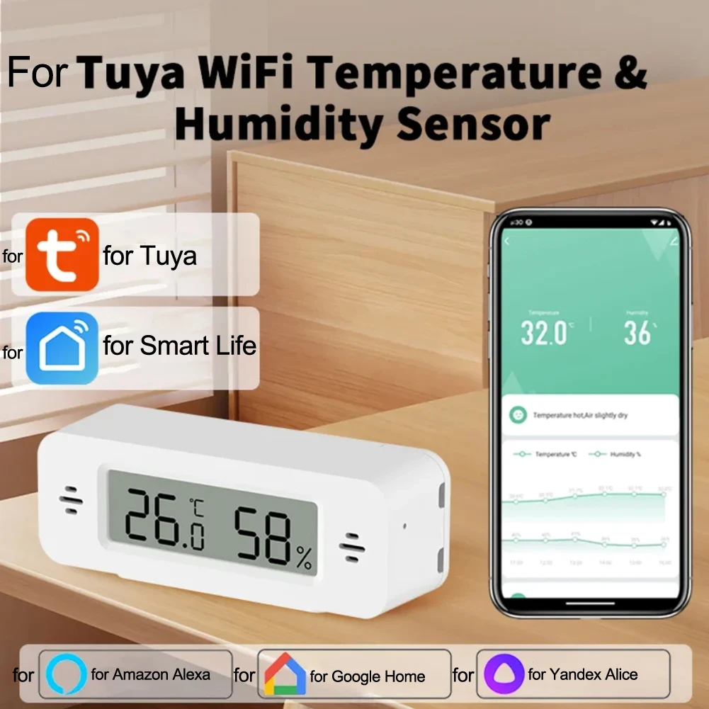 WiFi 2 4GHz Thermometer Hygrometer Sensor for Tuya Smart Home Indoor Use Temperature Humidity Monitor with App Access
