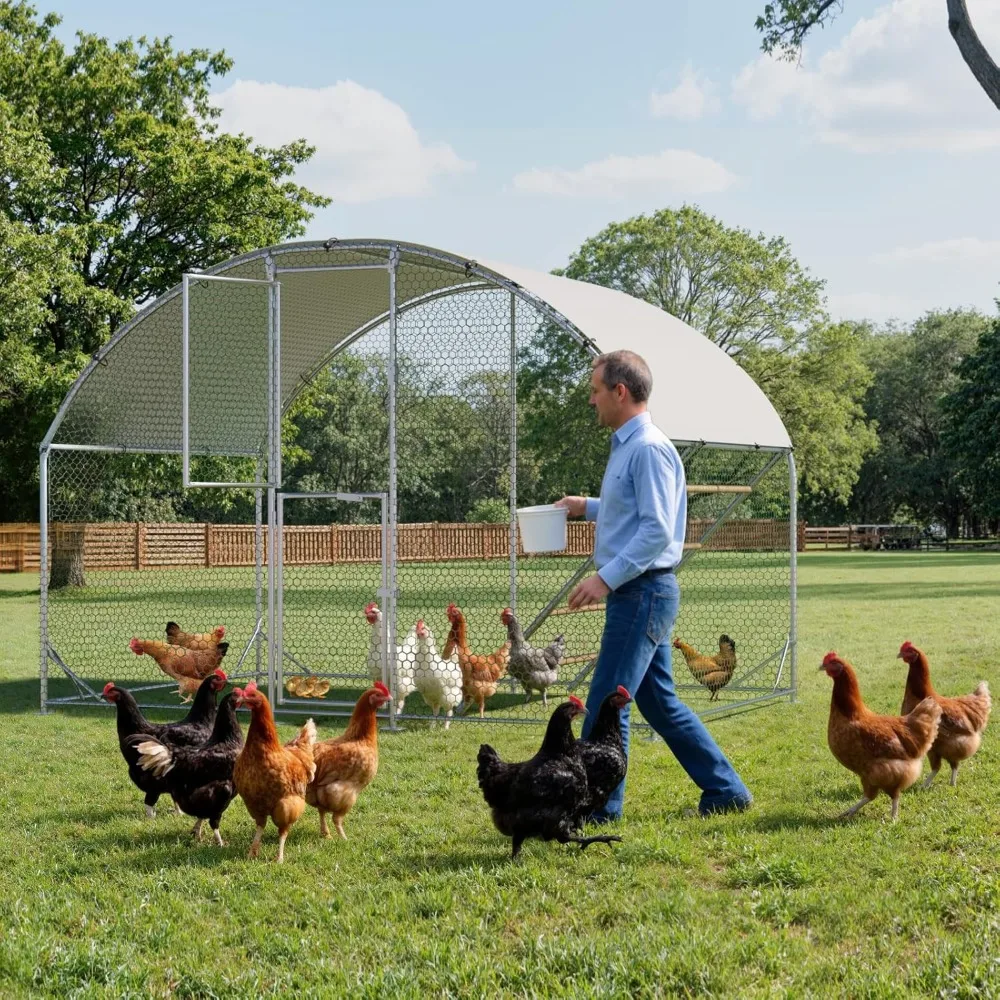 

Large Chicken Coop,10x6.5x6.5FT Metal Chicken Run for Yard with Feeding Door, Round Top Walk-in Chicken Pen,Outdoor Poultry Cage