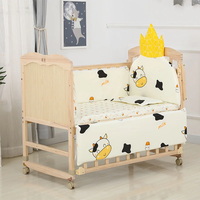 6pcs 60*120 Newborn Baby Bedding Set For Girl Boy Crib Bumper Protector Crown Design Baby Bed Bumper Bed Sheet Pillowcase ZT44