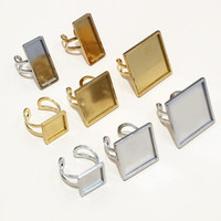 5pcs/Lot Square Rectangle Stainless Steel Thick Adjustable Ring Settings Blank Base Cabochon DIY Findings
