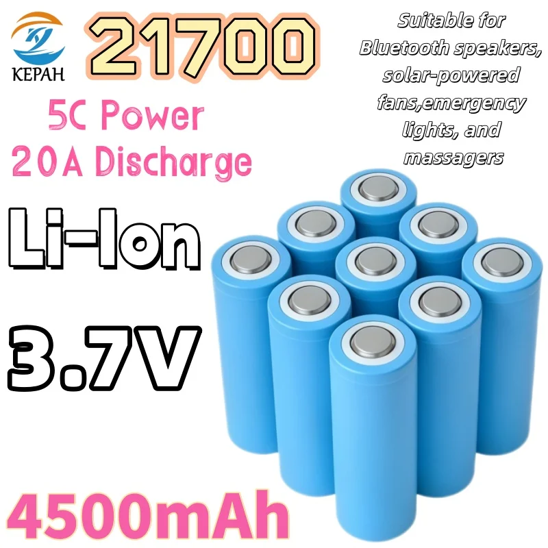 

Аккумулятор 21700, 4.5Ач, 3.7В, 5C, 20А на разряд, литий-ионный, для Bluetooth-колонок, солнечных вентиляторов, аварийных фонарей, массажеров
