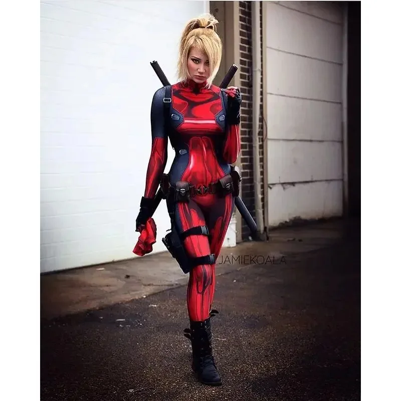 Sky06 ฮาโลวีน Lady Deadpool คอสเพลย์เครื่องแต่งกายผู้ใหญ่เด็กผู้หญิงผู้หญิง zentai บอดี้สูท catsuit66liU &