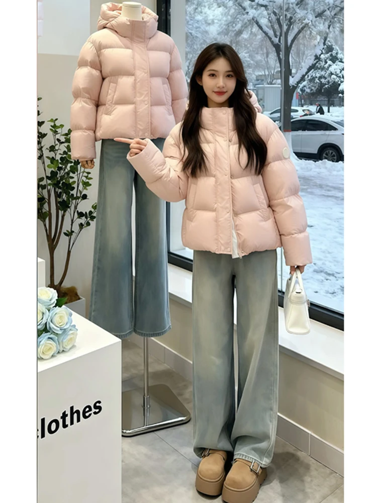 

Розовая пушистая пуховая хлопковая куртка для женщин: утепленная, тонкая, зимняя, новинка, корейская версия