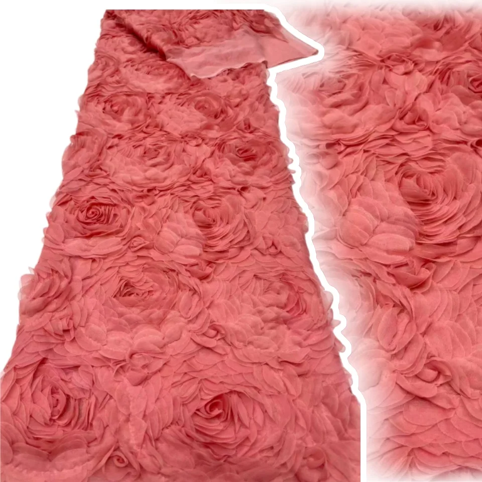 

3D кружевная ткань с большой розой и вышивкой, детская одежда с цветочной аппликацией, 5-ярдовые вечерние швейные платья SZ1579